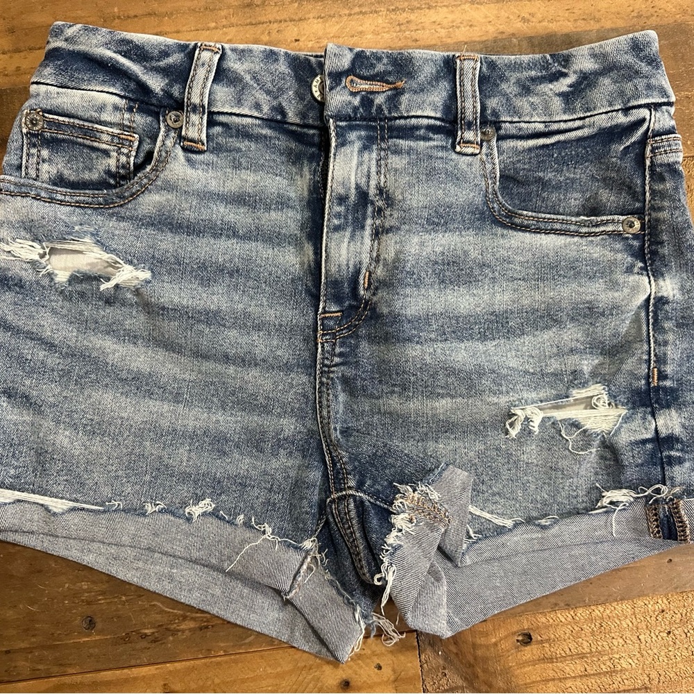 American Eagle Outfitters Blue Distressed Jean Shorts